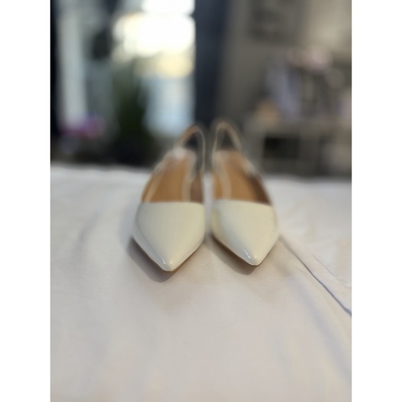 Axellion White Patent Leather Slingback Pointed Toe Kitten Heels Buckle - Picture 3 of 8